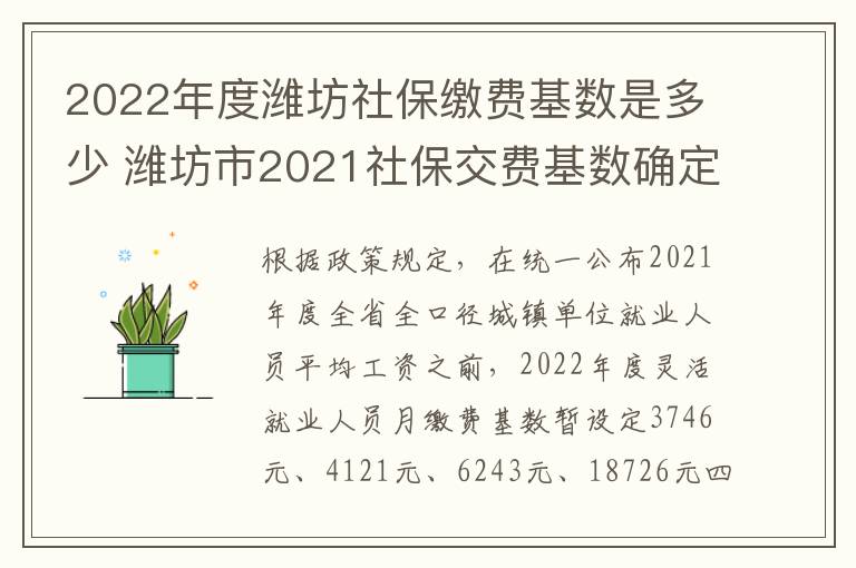 2022年度潍坊社保缴费基数是多少 潍坊市2021社保交费基数确定了吗