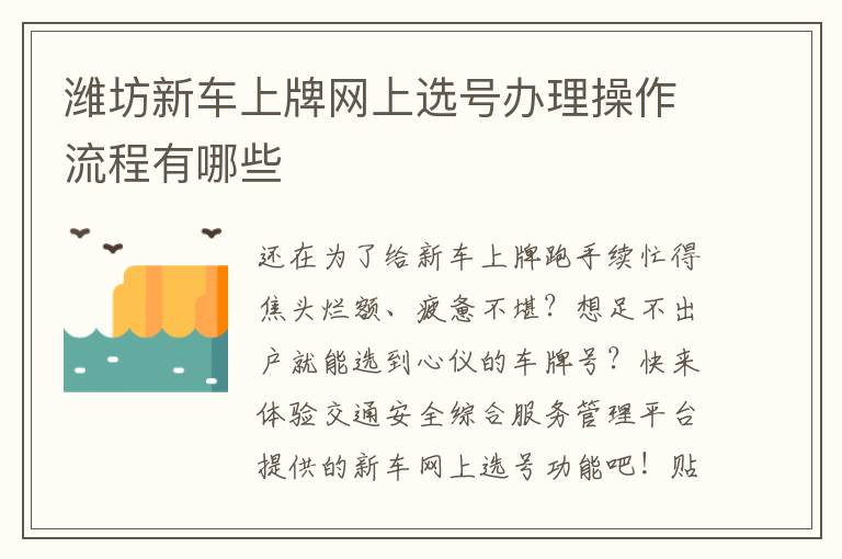 潍坊新车上牌网上选号办理操作流程有哪些