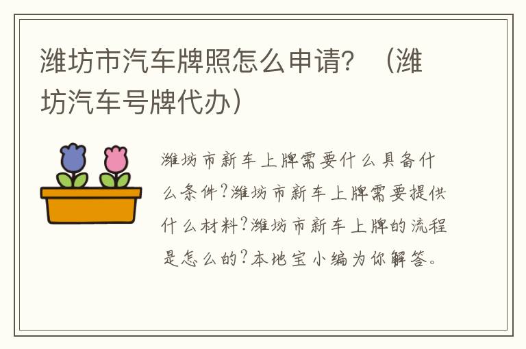 潍坊市汽车牌照怎么申请？（潍坊汽车号牌代办）