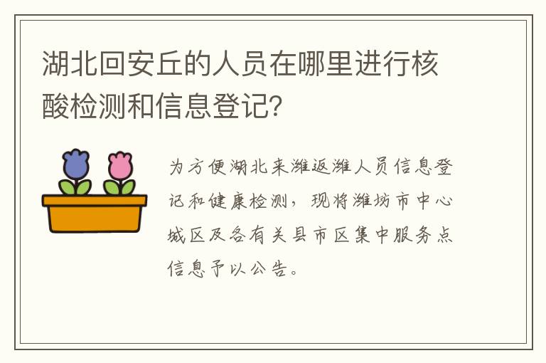 湖北回安丘的人员在哪里进行核酸检测和信息登记？