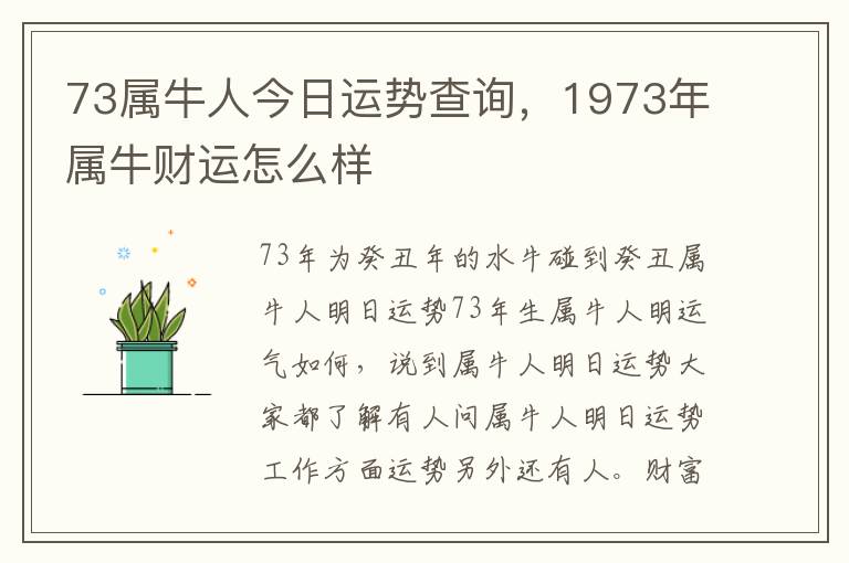 73属牛人今日运势查询，1973年属牛财运怎么样