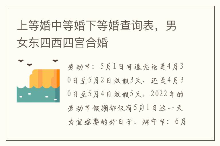 上等婚中等婚下等婚查询表，男女东四西四宫合婚