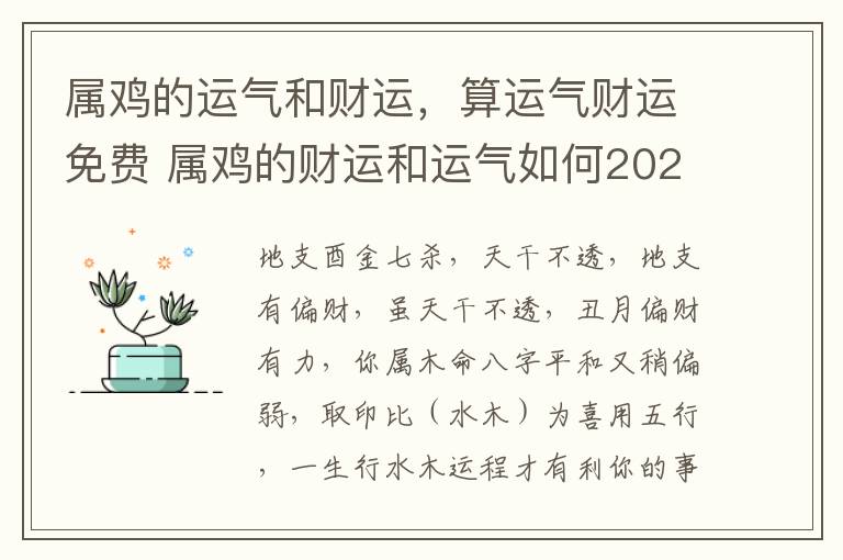 属鸡的运气和财运，算运气财运免费 属鸡的财运和运气如何2021年