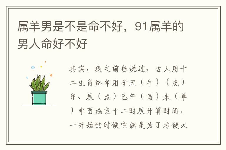 属羊男是不是命不好，91属羊的男人命好不好