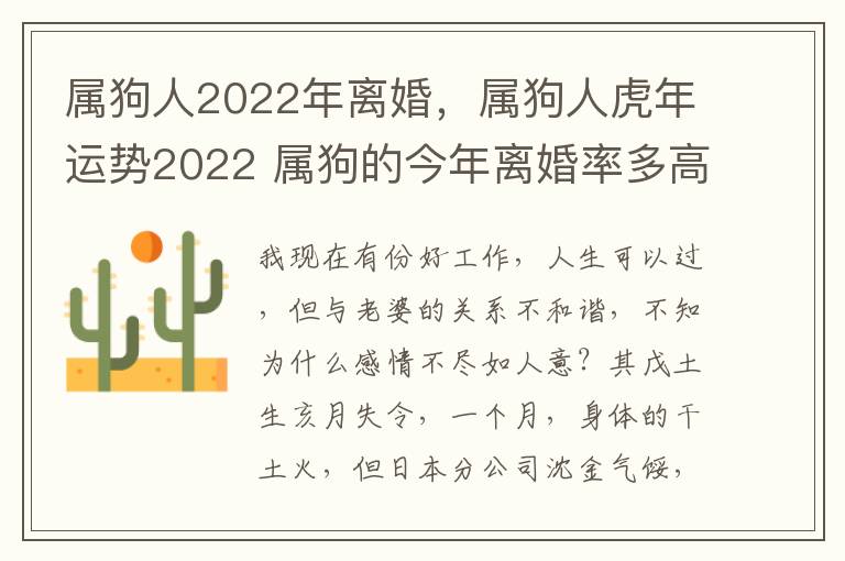 属狗人2022年离婚，属狗人虎年运势2022 属狗的今年离婚率多高