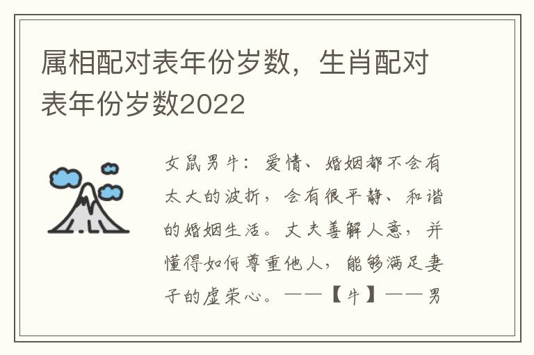 属相配对表年份岁数，生肖配对表年份岁数2022