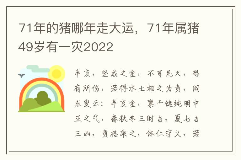 71年的猪哪年走大运，71年属猪49岁有一灾2022