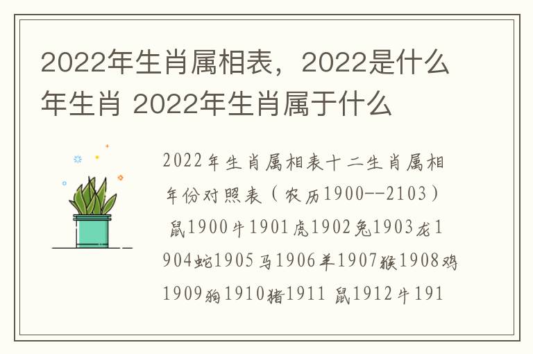 2022年生肖属相表，2022是什么年生肖 2022年生肖属于什么