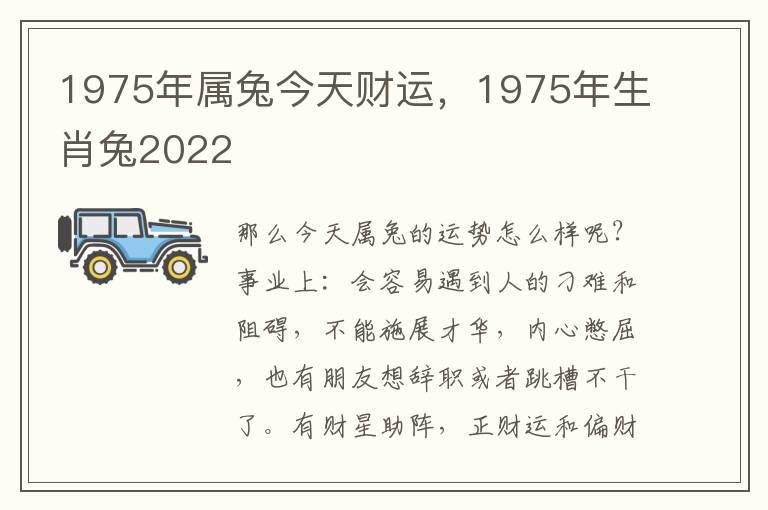 1975年属兔今天财运，1975年生肖兔2022