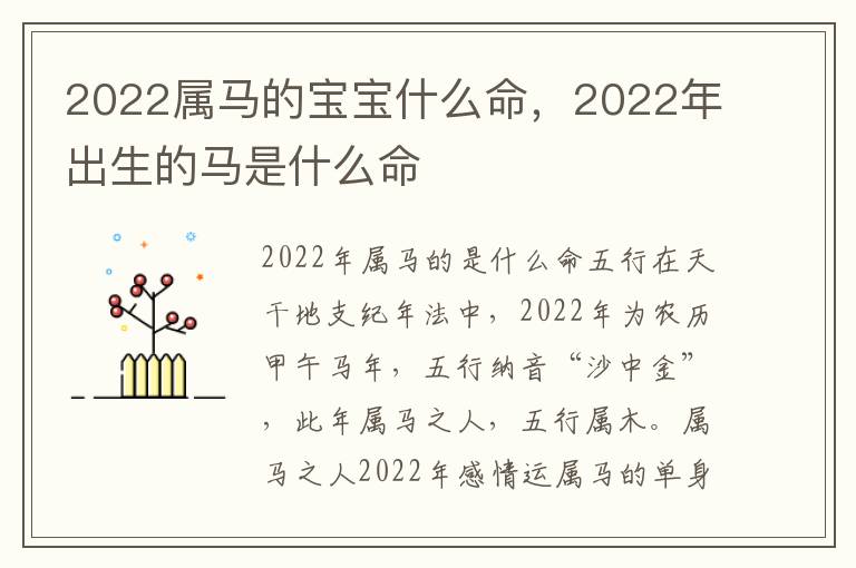 2022属马的宝宝什么命，2022年出生的马是什么命