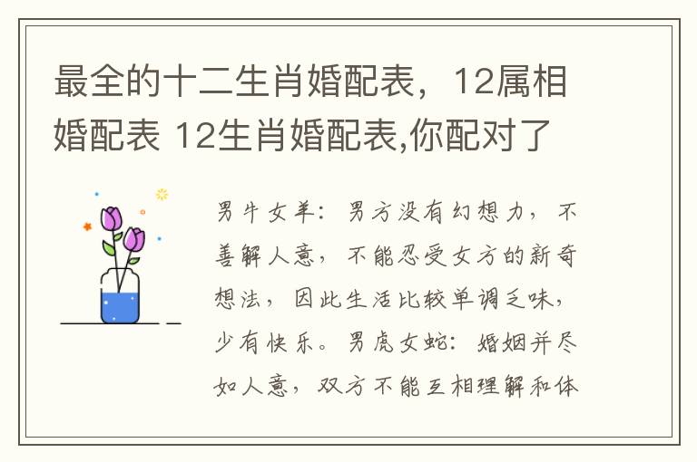 最全的十二生肖婚配表，12属相婚配表 12生肖婚配表,你配对了吗?