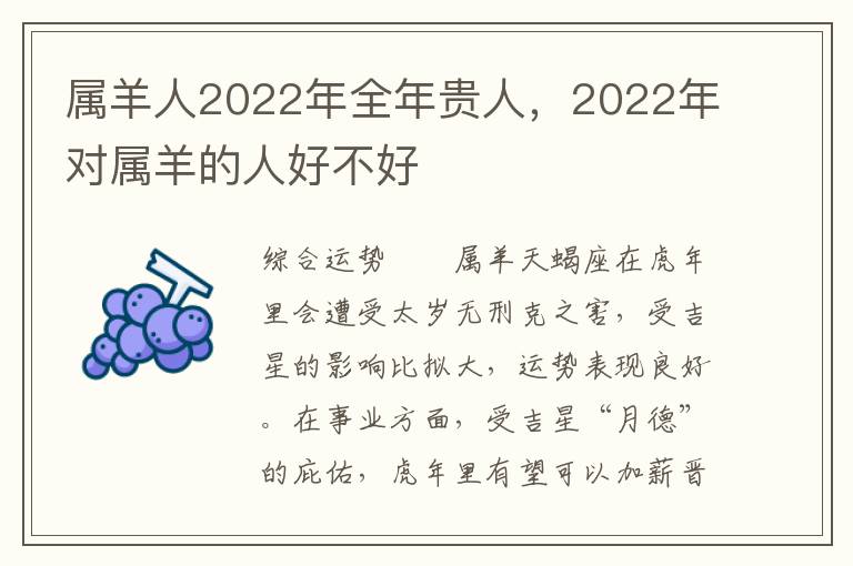 属羊人2022年全年贵人，2022年对属羊的人好不好