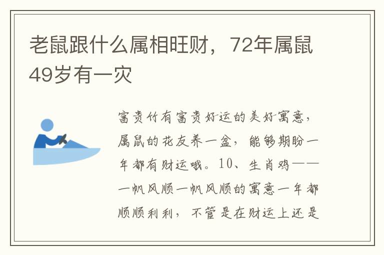 老鼠跟什么属相旺财，72年属鼠49岁有一灾