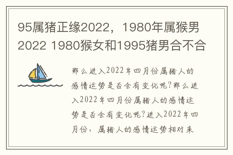 95属猪正缘2022，1980年属猴男2022 1980猴女和1995猪男合不合