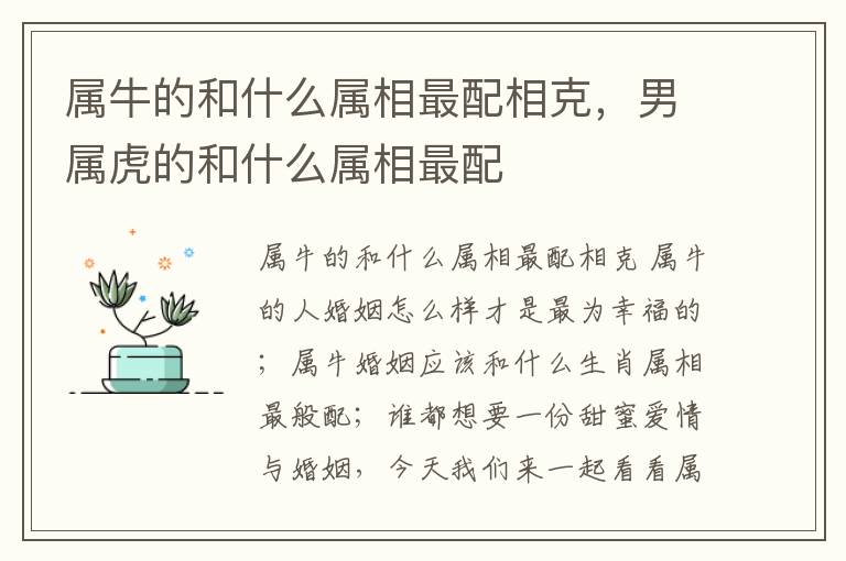 属牛的和什么属相最配相克，男属虎的和什么属相最配