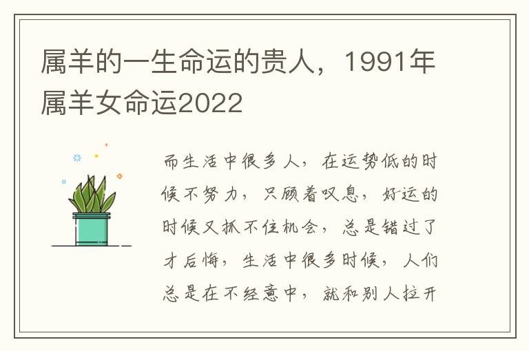 属羊的一生命运的贵人，1991年属羊女命运2022