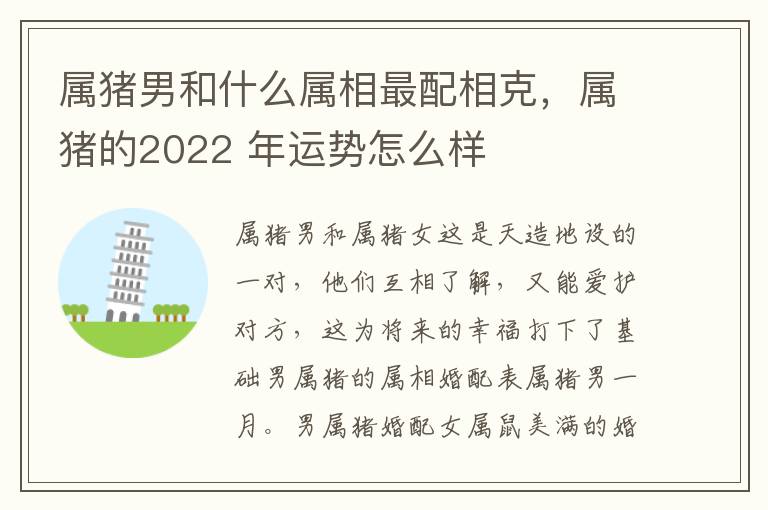 属猪男和什么属相最配相克，属猪的2022 年运势怎么样