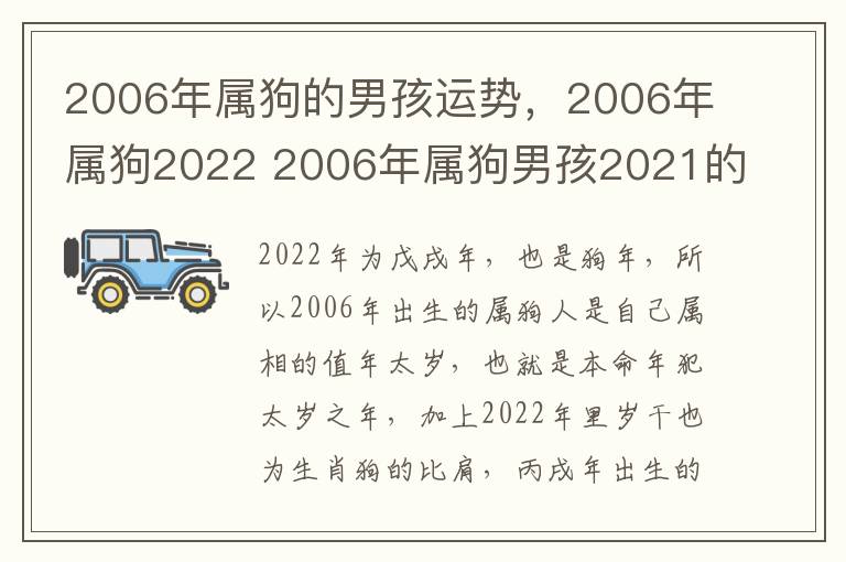 2006年属狗的男孩运势，2006年属狗2022 2006年属狗男孩2021的命运