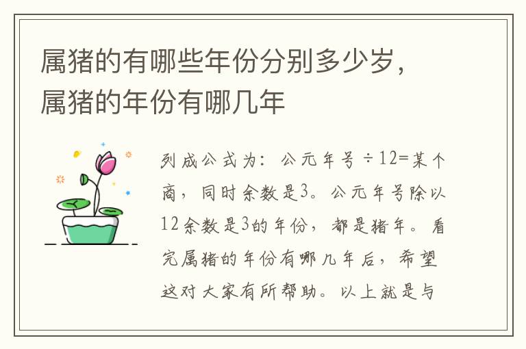 属猪的有哪些年份分别多少岁，属猪的年份有哪几年