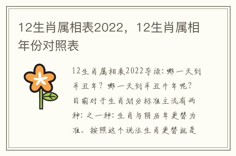 12生肖属相表2022，12生肖属相年份对照表