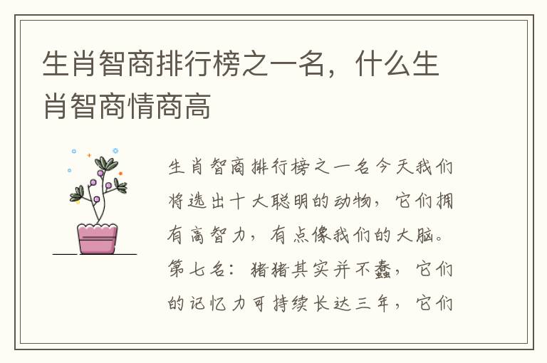 生肖智商排行榜之一名，什么生肖智商情商高