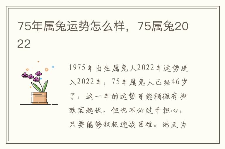 75年属兔运势怎么样，75属兔2022