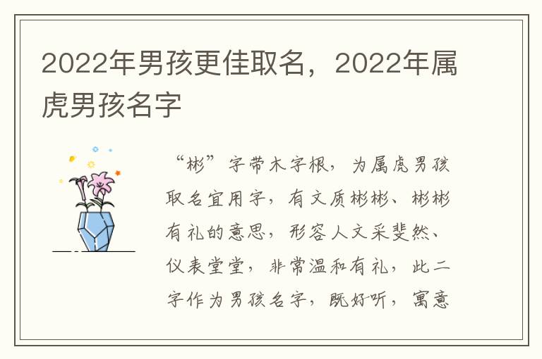 2022年男孩更佳取名，2022年属虎男孩名字