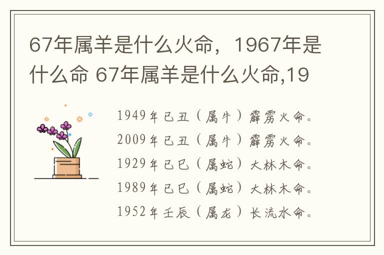 67年属羊是什么火命，1967年是什么命 67年属羊是什么火命,1967年是什么命呢