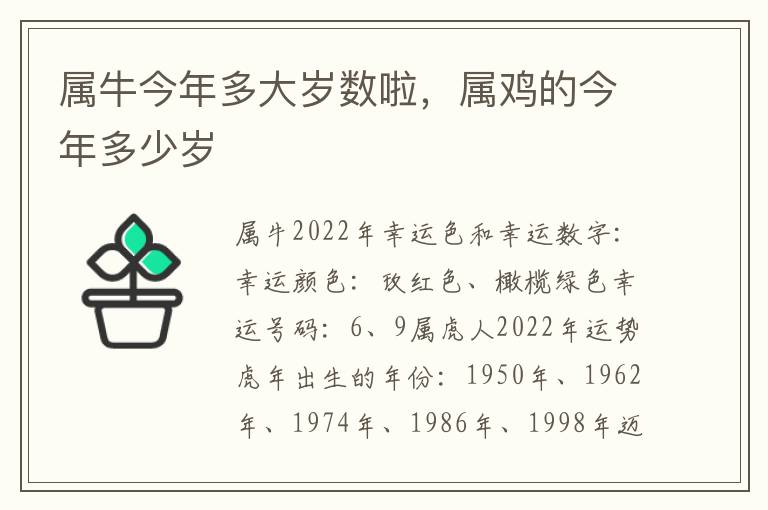 属牛今年多大岁数啦，属鸡的今年多少岁