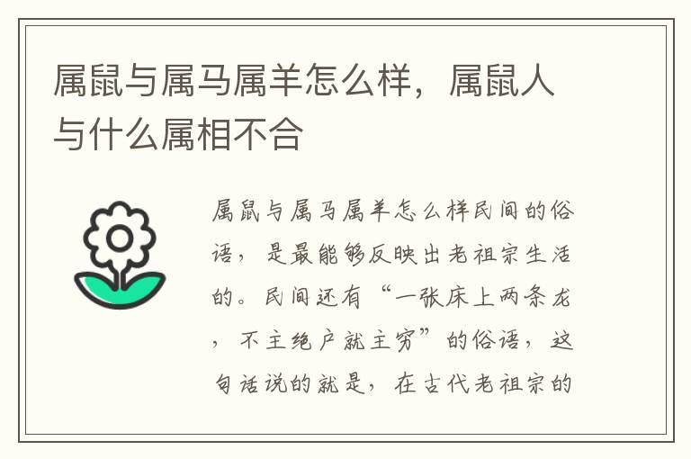 属鼠与属马属羊怎么样，属鼠人与什么属相不合