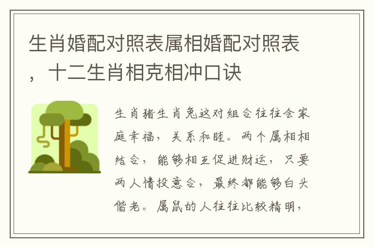 生肖婚配对照表属相婚配对照表，十二生肖相克相冲口诀