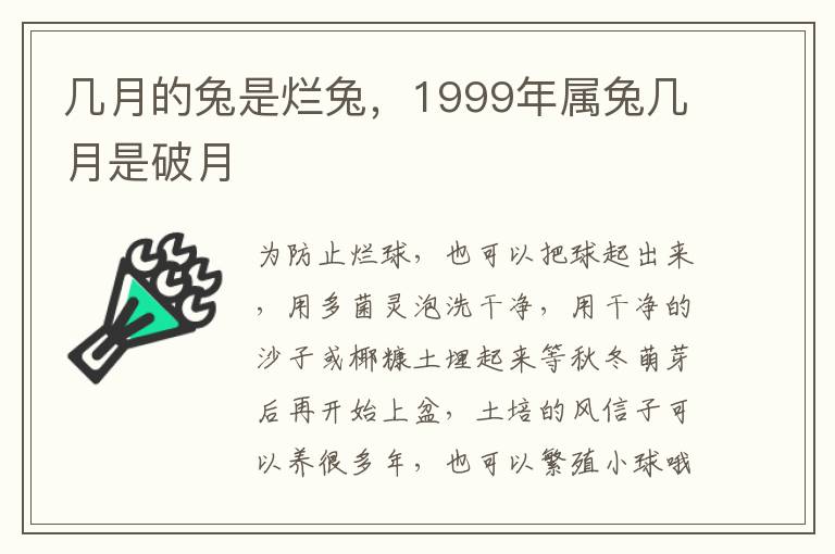 几月的兔是烂兔，1999年属兔几月是破月