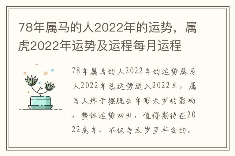 78年属马的人2022年的运势，属虎2022年运势及运程每月运程