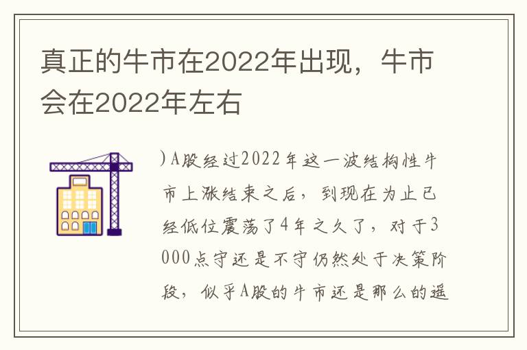 真正的牛市在2022年出现，牛市会在2022年左右