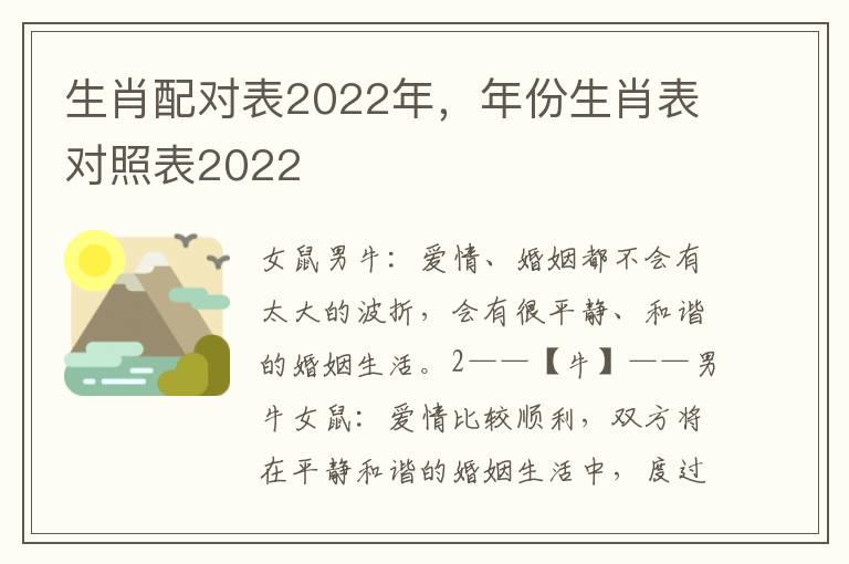 生肖配对表2022年，年份生肖表对照表2022