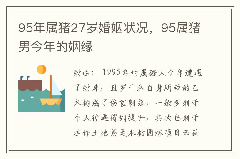 95年属猪27岁婚姻状况，95属猪男今年的姻缘