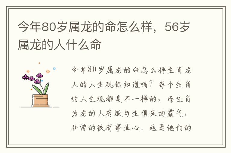 今年80岁属龙的命怎么样，56岁属龙的人什么命