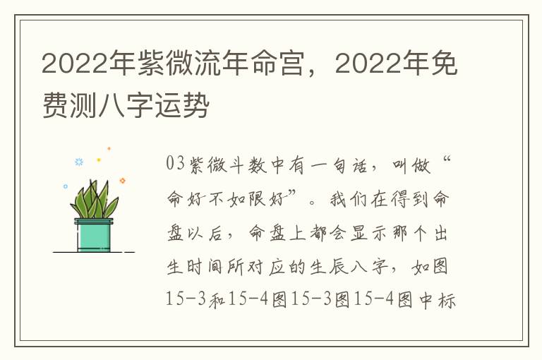 2022年紫微流年命宫，2022年免费测八字运势