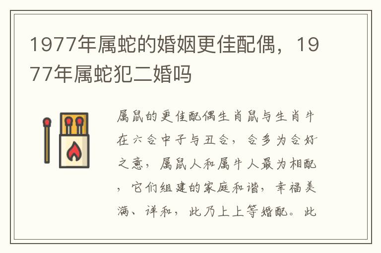 1977年属蛇的婚姻更佳配偶，1977年属蛇犯二婚吗