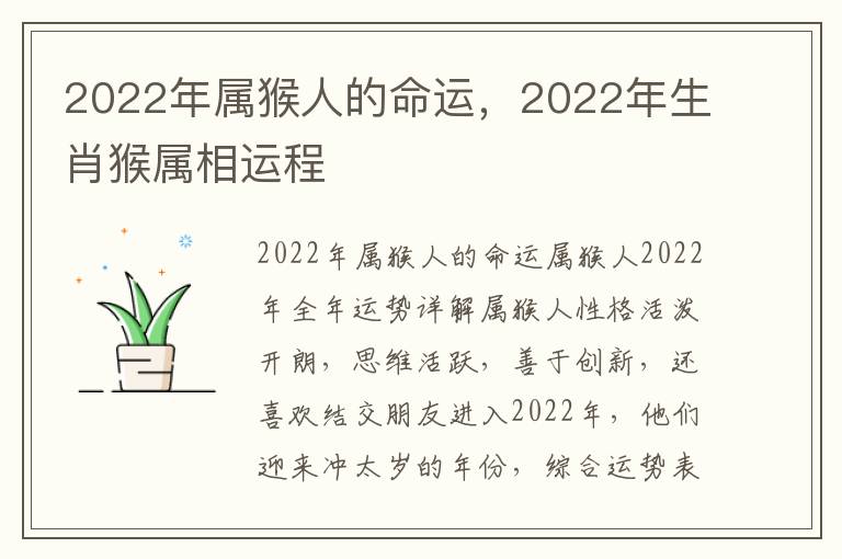 2022年属猴人的命运，2022年生肖猴属相运程