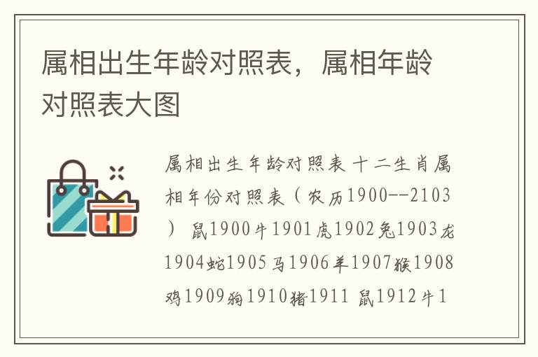 属相出生年龄对照表，属相年龄对照表大图