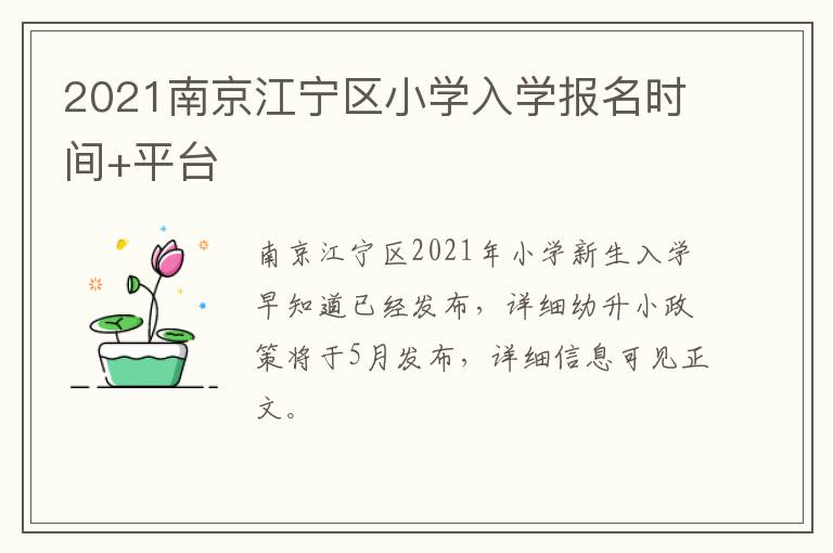 2021南京江宁区小学入学报名时间+平台