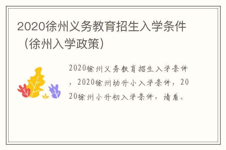 2020徐州义务教育招生入学条件（徐州入学政策）