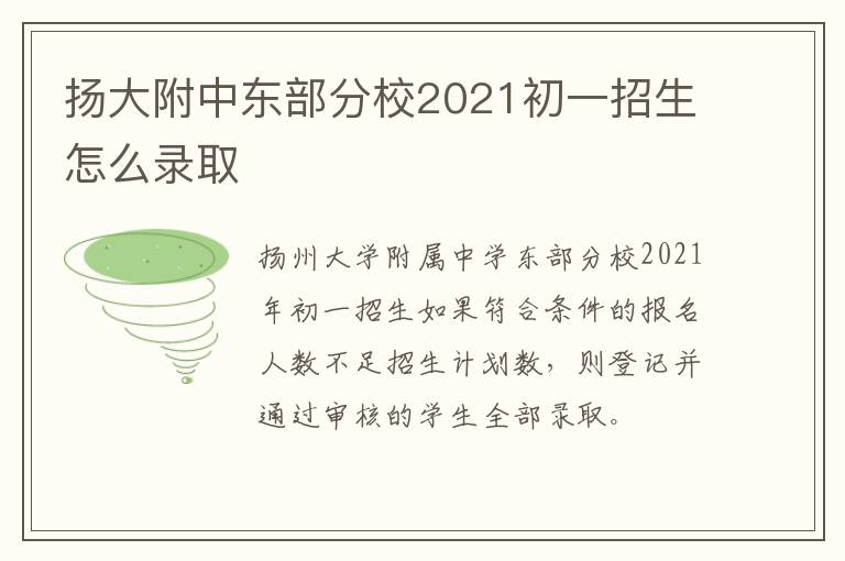 扬大附中东部分校2021初一招生怎么录取