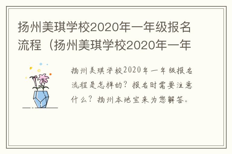 扬州美琪学校2020年一年级报名流程（扬州美琪学校2020年一年级报名流程图）