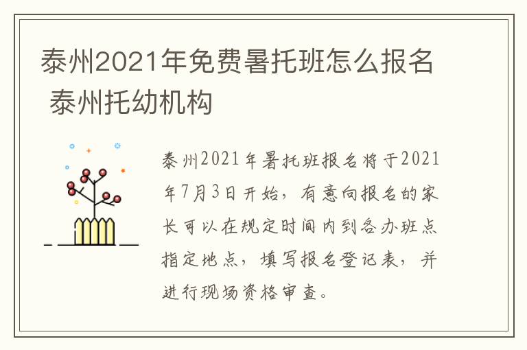 泰州2021年免费暑托班怎么报名 泰州托幼机构