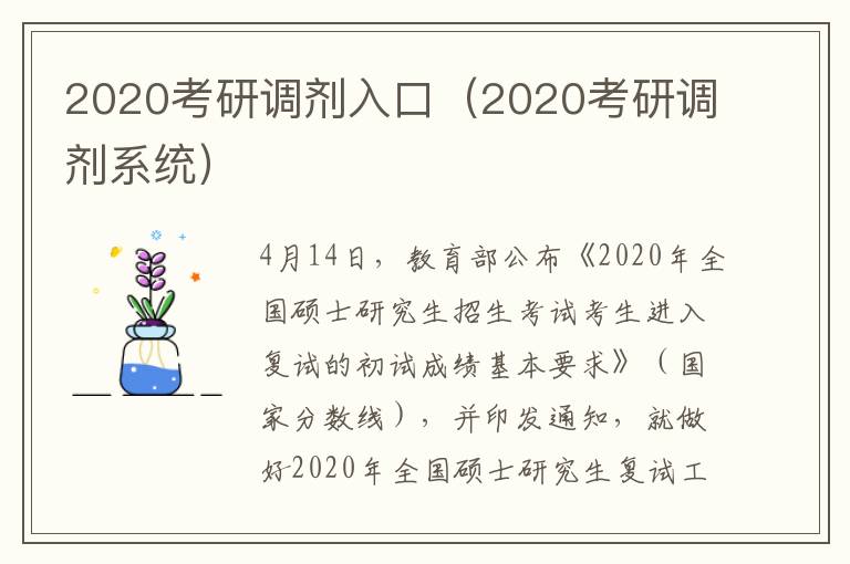 2020考研调剂入口（2020考研调剂系统）