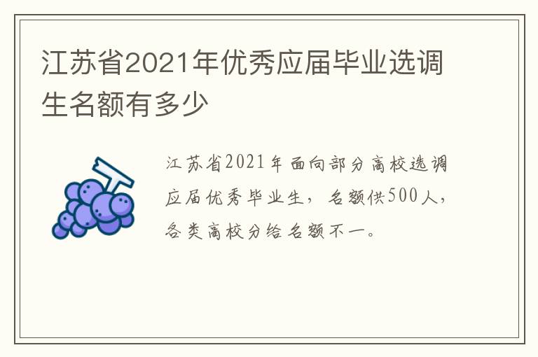 江苏省2021年优秀应届毕业选调生名额有多少