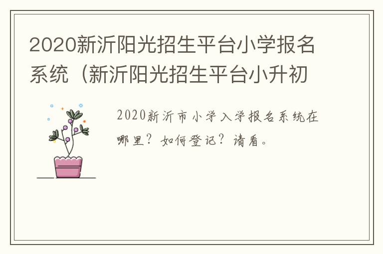 2020新沂阳光招生平台小学报名系统（新沂阳光招生平台小升初查询）