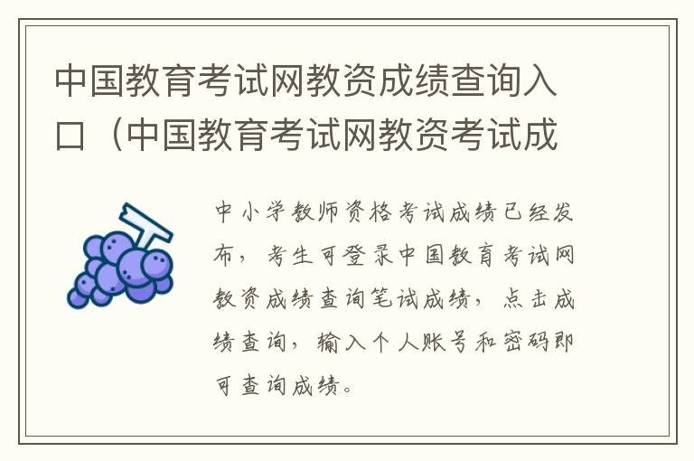 中国教育考试网教资成绩查询入口（中国教育考试网教资考试成绩查询）